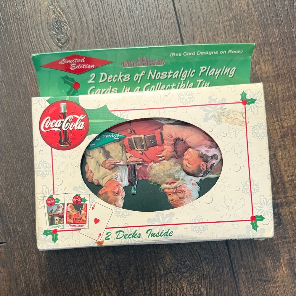 VINTAGE- LE - Coca-Cola Holiday Playing Cards Set - Red and Green with Tin